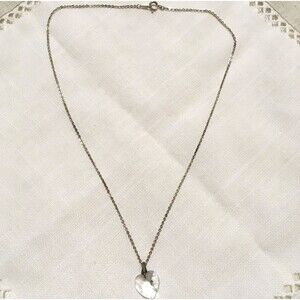 Vintage Crystal Heart Pendant Necklace Silver Tone Chain 18" Clear Dainty layer